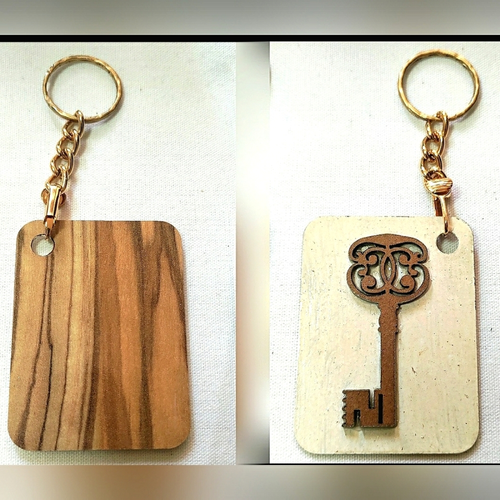 Handcrafted Keychain Bag Tag! Italian Wood Lucida. Gold Steampunk Victorian Key.
